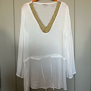 Semi sheer gold and white swim coverup dress